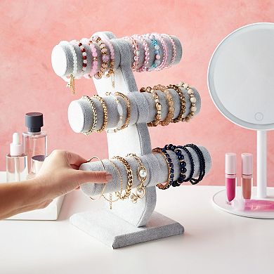 Velvet 3-tier Jewelry Holder For Necklaces And Bracelets For Selling (gray)