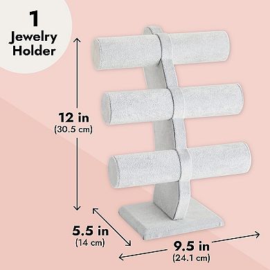 Velvet 3-tier Jewelry Holder For Necklaces And Bracelets For Selling (gray)
