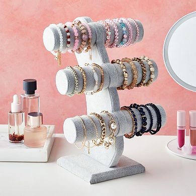 Velvet 3-tier Jewelry Holder For Necklaces And Bracelets For Selling (gray)