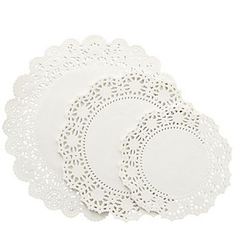 150 Pack Round White Lace Paper Doilies Assorted Sizes, 6.5, 8.5, and 10.5 Inch