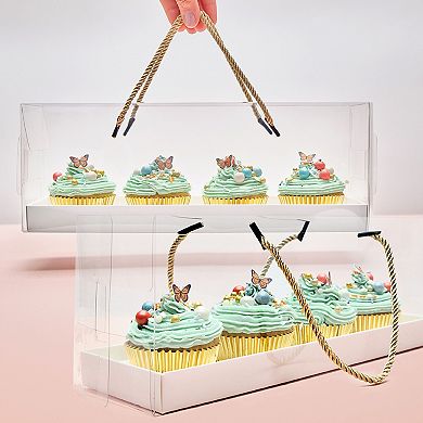12 Pack Clear Cupcake Boxes Carrier Container with Gold Handle, 4 Compartments