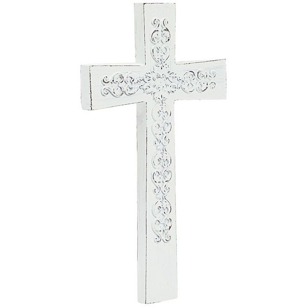 Decorative Resin White Wall Cross, Christian Home Decorations (7 x 12.5