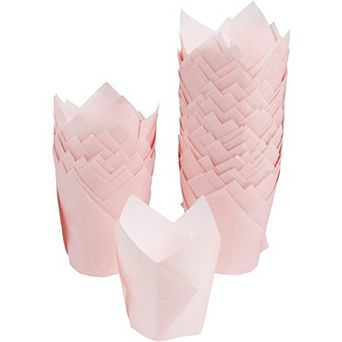 100 Pack Tulip Pink Cupcake Liners, Medium Baking Cups and Muffin Wrappers