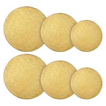 Set Of 6 Gold Cake Drums, 8, 10 And 12 Inch Round Boards (2 Of Each Size)