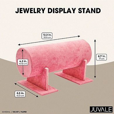 Pink Velvet T-Bar Bracelet Bar Jewelry Stand, Headband Organizer for Girls (12 x 6.5 x 7 In)