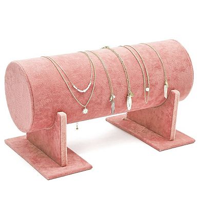 Pink Velvet T-Bar Bracelet Bar Jewelry Stand, Headband Organizer for Girls (12 x 6.5 x 7 In)