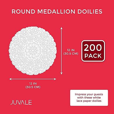 Juvale Round Medallion Doilies (12 in, White Lace Paper, 200 Pack)
