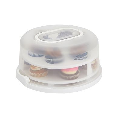 2-In-1 Round Cake Carrier with Lid for 10-Inch Pies, 14 Cupcakes (12 x 5.9 In)