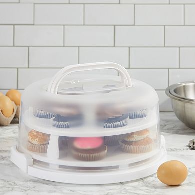 2-In-1 Round Cake Carrier with Lid for 10-Inch Pies, 14 Cupcakes (12 x 5.9 In)