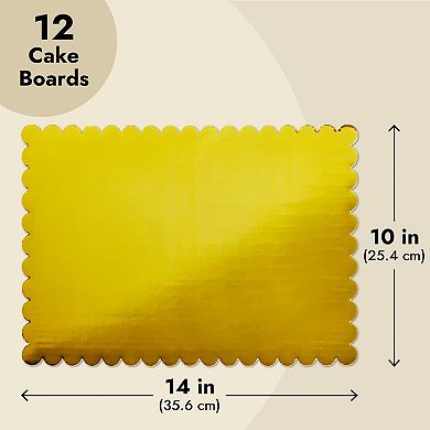 12 Pack Quarter Sheet Gold Cake Boards, 10x14 Inch Rectangle Dessert Bases