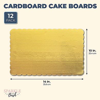 12 Pack Quarter Sheet Gold Cake Boards, 10x14 Inch Rectangle Dessert Bases