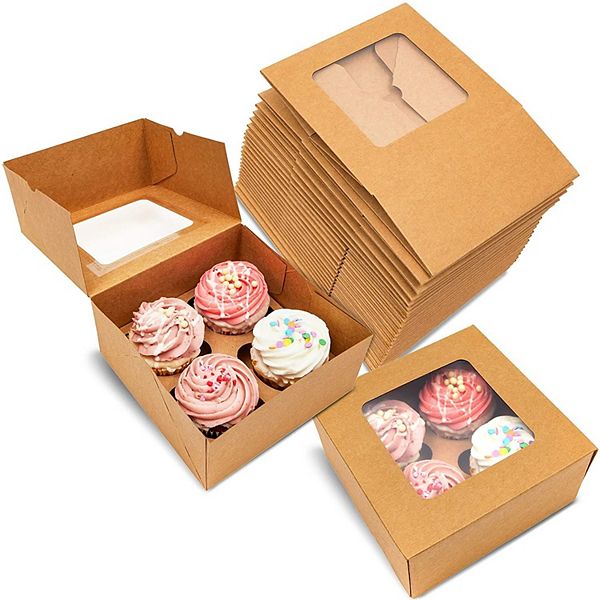 Kraft Cupcake Boxes with 4 Inserts and Window for Weddings and ...