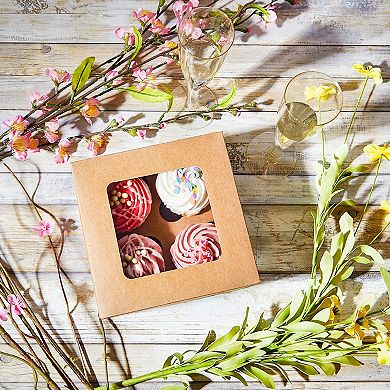 Kraft Cupcake Boxes with 4 Inserts and Window for Weddings and Birthdays (24 Pack)