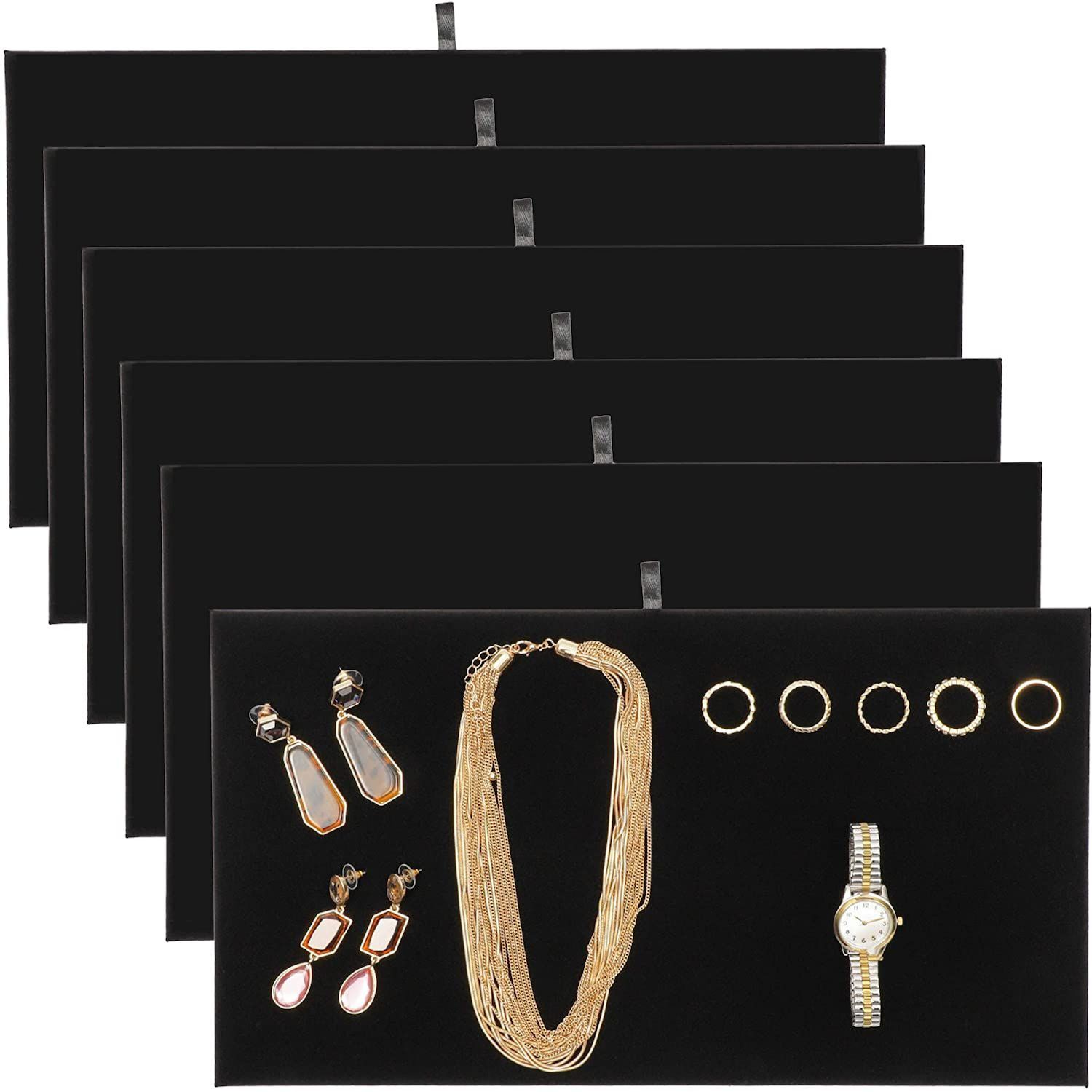 Juvale 2 Pack Jewelry Display Boards with Hooks, Black Velvet Boutique Necklace Stands