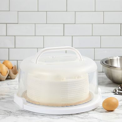 Round Cake Carrier with Lid and Handle for 10-Inch Desserts (12 x 5.9 In)