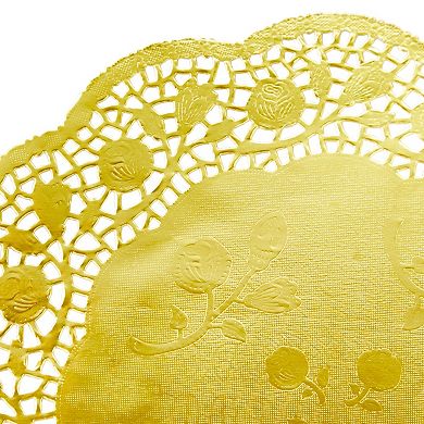 100 Pack 12 Inch Gold Doilies, Round Paper Placemats For Weddings, Desserts