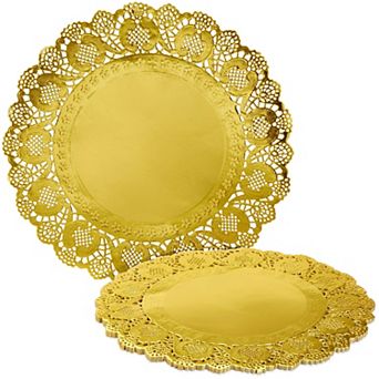 60 Pack Round Gold Paper Doilies, Lace Placemats for Cakes, Desserts, and Baked Treats (12 Inches)