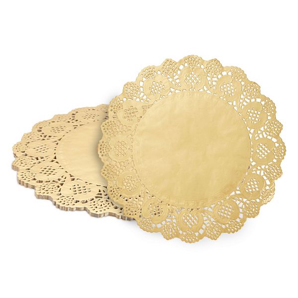 60 Pack Round Gold Paper Doilies, Lace Placemats for Cakes, Desserts