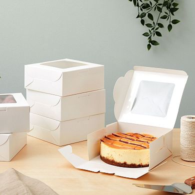 50 Pack 6x6 Bakery Box with Window, White Cookie Boxes, Disposable Containers for Cupcakes, Treats, Pastries, Dessert Boxes for Gifting, Selling, Special Events