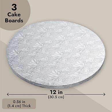 3-Pack Silver Foil Cake Boards, Corrugated Cardboard for Multi-Layer Cakes