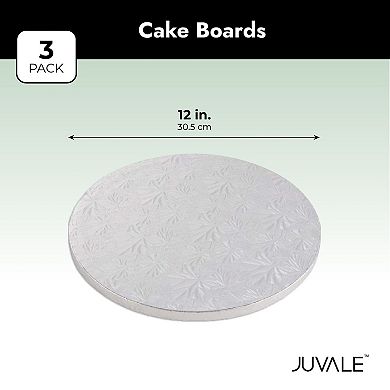 3-Pack Silver Foil Cake Boards, Corrugated Cardboard for Multi-Layer Cakes