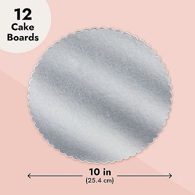 12-Pack Round Cake Boards - Scalloped Cake Circle Base, 10"Diameter, Silver