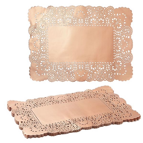 Lace Paper Doilies, Rose Gold Foil Placemats (14 x 10 In, 60 Pack)