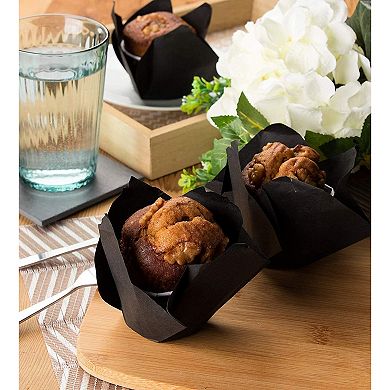 Black Tulip Cupcake Liners For Weddings And Birthday, Paper Baking Cups (100 Pack)