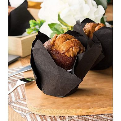 Black Tulip Cupcake Liners For Weddings And Birthday, Paper Baking Cups (100 Pack)