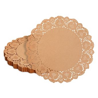 250 Pack Round Paper Placemats for Cakes, Desserts, Formal Events (Brown, 12 in
