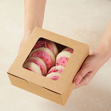 50 Pack Kraft Pastry Boxes with Window for Cookies, Cupcake Box (6 x 2.5 In)