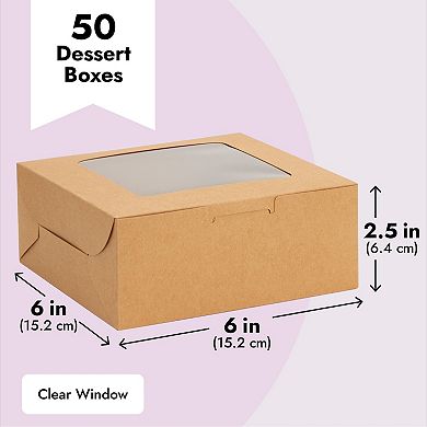 50 Pack Kraft Pastry Boxes with Window for Cookies, Cupcake Box (6 x 2.5 In)