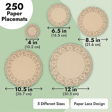 250 Pack Brown Round Paper Doilies Lace For Art Craft Assorted For Party Décor
