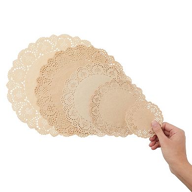 250 Pack Brown Round Paper Doilies Lace For Art Craft Assorted For Party Décor