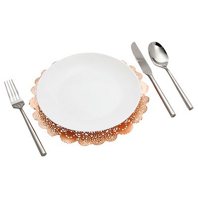 100 Pack Metallic Lace Round Copper Orange Placemats for Formal Events, 10 In