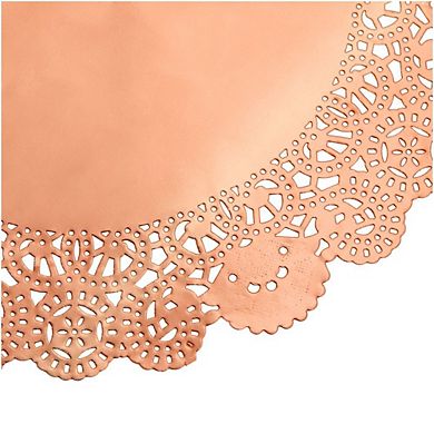 100 Pack Metallic Lace Round Copper Orange Placemats for Formal Events, 10 In