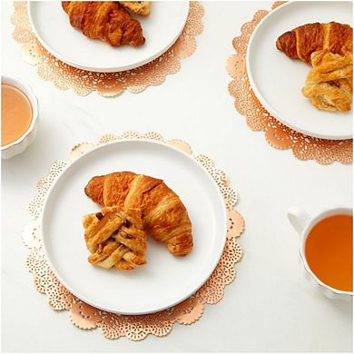 100 Pack Metallic Lace Round Copper Orange Placemats for Formal Events, 10 In