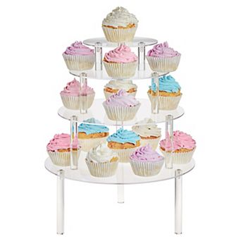 4 pc Round Acrylic Cake Stand for Dessert Table, Clear Cupcake Display Risers