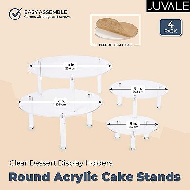 4-Piece Round Acrylic Cake Stand for Dessert Table, Clear Cupcake Display Risers for Wedding (4 Sizes)