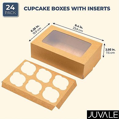 Kraft Cupcake Boxes with 6 Inserts and Window for Weddings and Birthdays (24 Pack)
