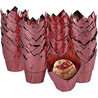 Rose Gold Tulip Cupcake Liners, Foil Muffin Baking Cups (3.25 x 2.8 in 100 Pcs)
