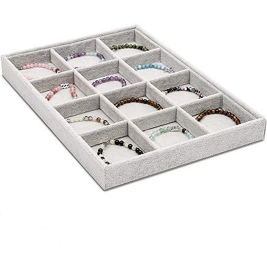 12 Grid Stackable Jewelry Tray (13.5 x 9.5 Inches, Grey Velvet)