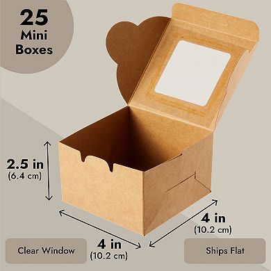 25-pack Mini Cake Boxes With Window - Cupcake Packaging Containers (4x4x2.5)