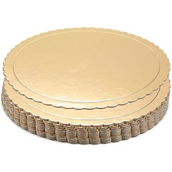 12 Pack Gold 10 Inch Cake Drums For Baking, Round Scalloped Cake Boards