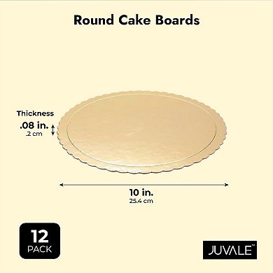 12 Pack Gold 10 Inch Cake Drums For Baking, Round Scalloped Cake Boards