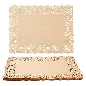 100-pack Brown Disposable Placemats - Lace Paper Doilies For Table, 15.5x12"