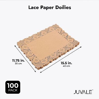 100-pack Brown Disposable Placemats - Lace Paper Doilies For Table, 15.5x12"