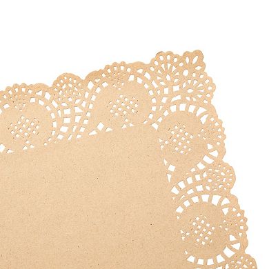 100-pack Brown Disposable Placemats - Lace Paper Doilies For Table, 15.5x12"