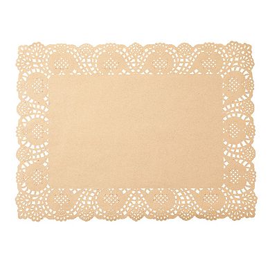 100-pack Brown Disposable Placemats - Lace Paper Doilies For Table, 15.5x12"