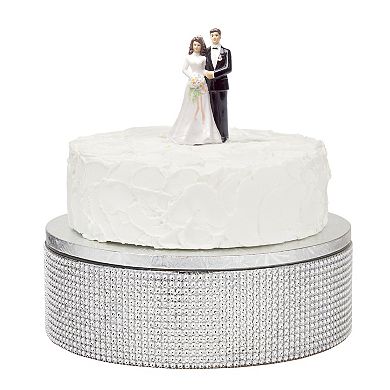 2 Piece Silver Rhinestone Cake Stand Set with 12" Cake Drum for Wedding Birthday